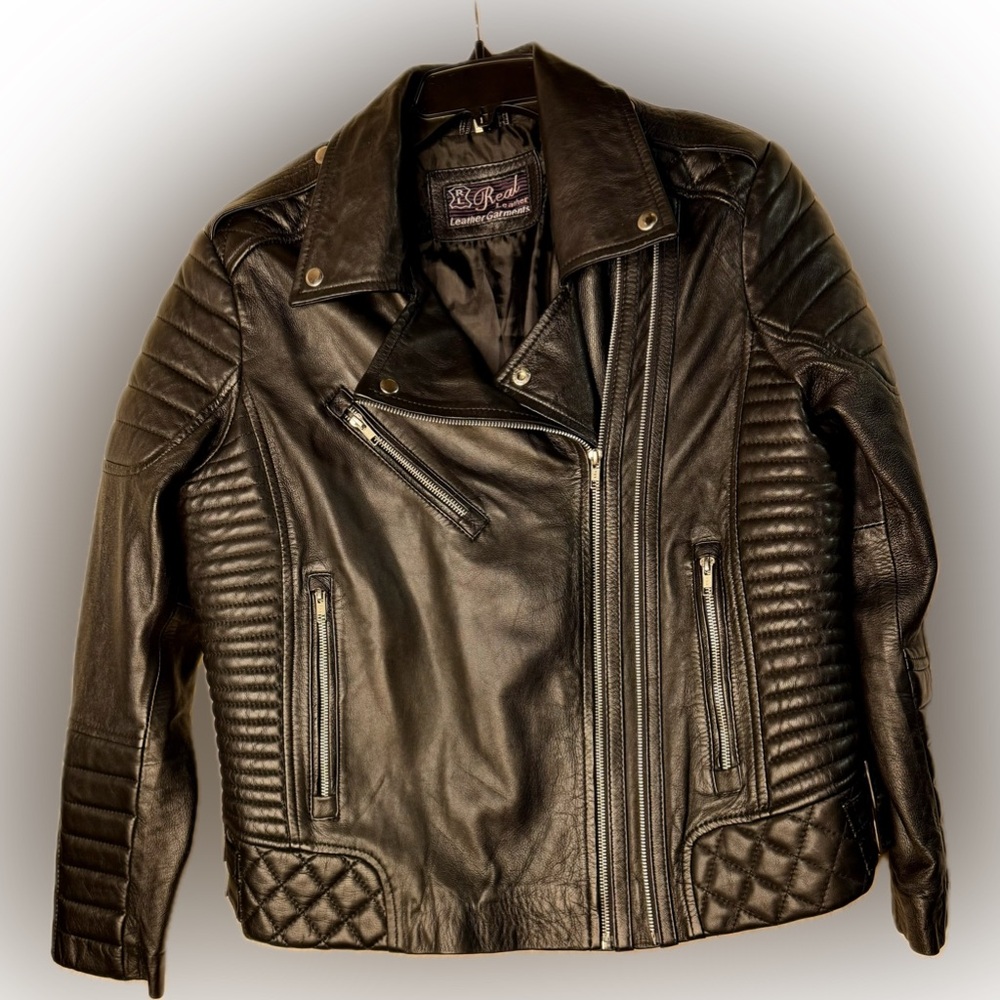 🖤 RL Real Genuine Leather Quilted Moto Jacket – 2XL